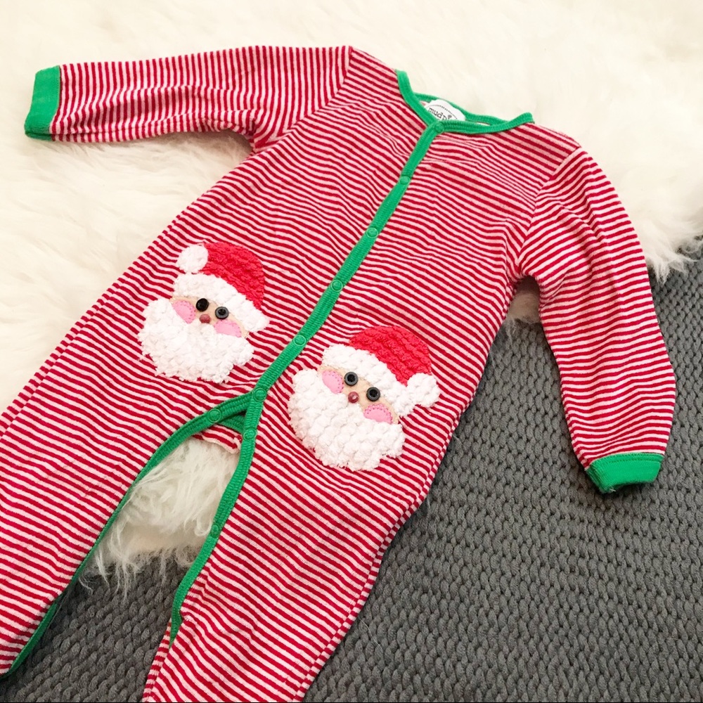 Mudpie Striped Santa Super Soft Red Footie Pajamas